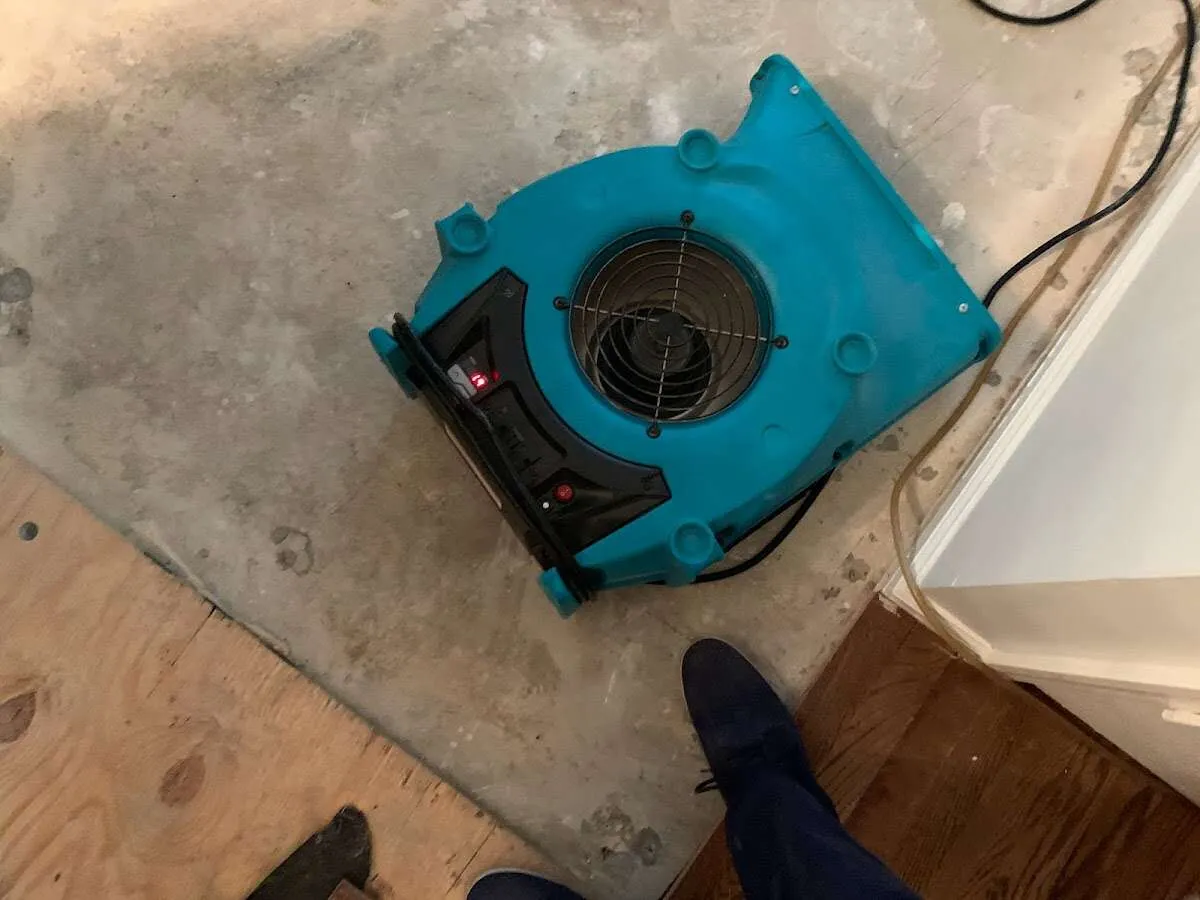 Air mover drying subfloor during Leak Detection & Repair in Beavercreek